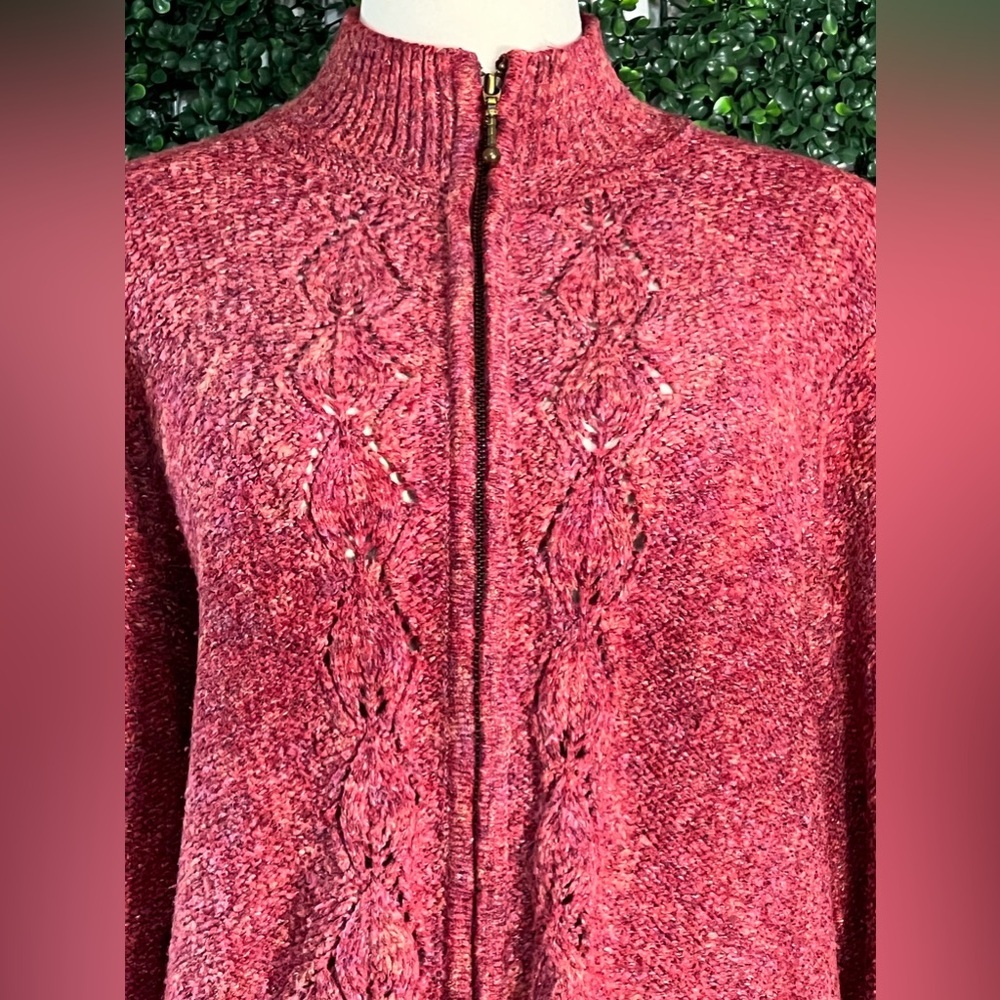 COLUMBIA Wool Cotton Blend Knit Outdoor Zip up Maroon Pink Sweater Size Small - Picture 3 of 15